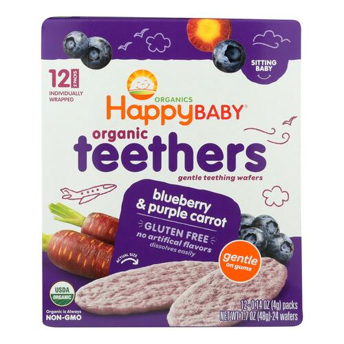 HAPPY BABY: Gentle Teething Wafers Blueberry & Purple Carrot Org 1.7 oz - 0819573011746