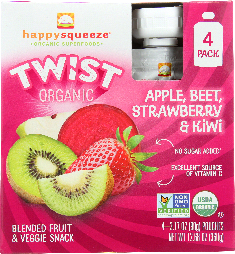 HAPPY KID: Twist Organic Apple Beet Strawberry and Kiwi 4 Packs, 12.68 oz - 0819573012224