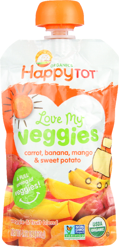 HAPPY TOT: Veggies Carrot Banana Mango Sweet Potato Organic, 4.22 oz - 0819573012316
