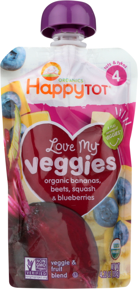 Happy Tot Toodler Food - Organic - Love My Veggies - Banana Beet Squash And Blueberry - 4.22 Oz - Case Of 16 - 0819573012323