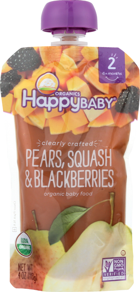 HAPPY BABY: S2 Pear Squash Blackberry Organic, 4 oz - 0819573013221