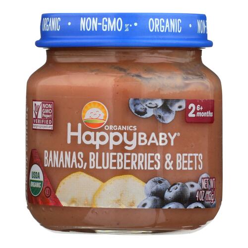 HAPPY BABY: Stage 2 Bananas Blueberries and Beets, 4 oz - 0819573014747