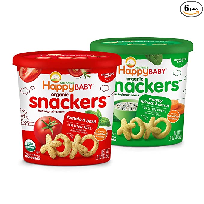  Happy Baby Organics Snackers Baked Grain Snack, 2 Flavor Veggie Variety Pack, 1.5 Ounce (Pack of 6)  - 819573016598