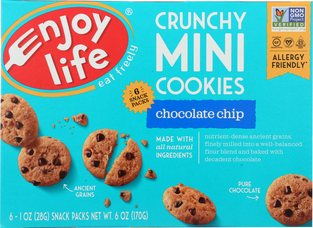 ENJOY LIFE: Crunchy Chocolate Chip Mini Cookies, 6 oz - 0819597010718