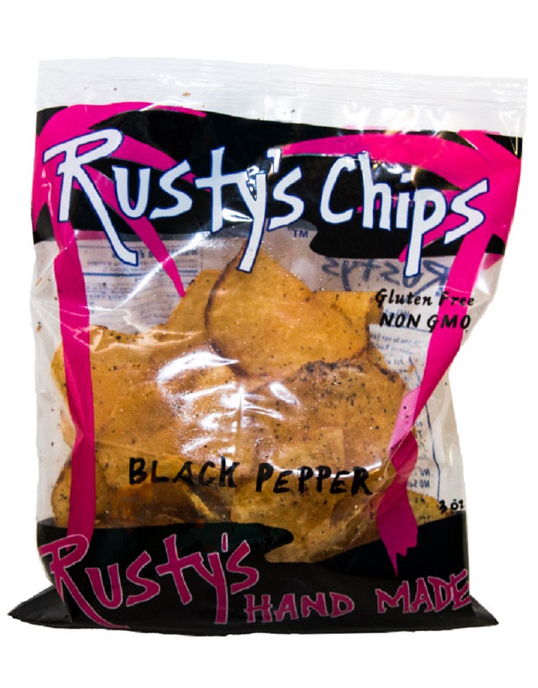 RUSTY’S: Black Pepper Chips, 3 oz - 0819837000028