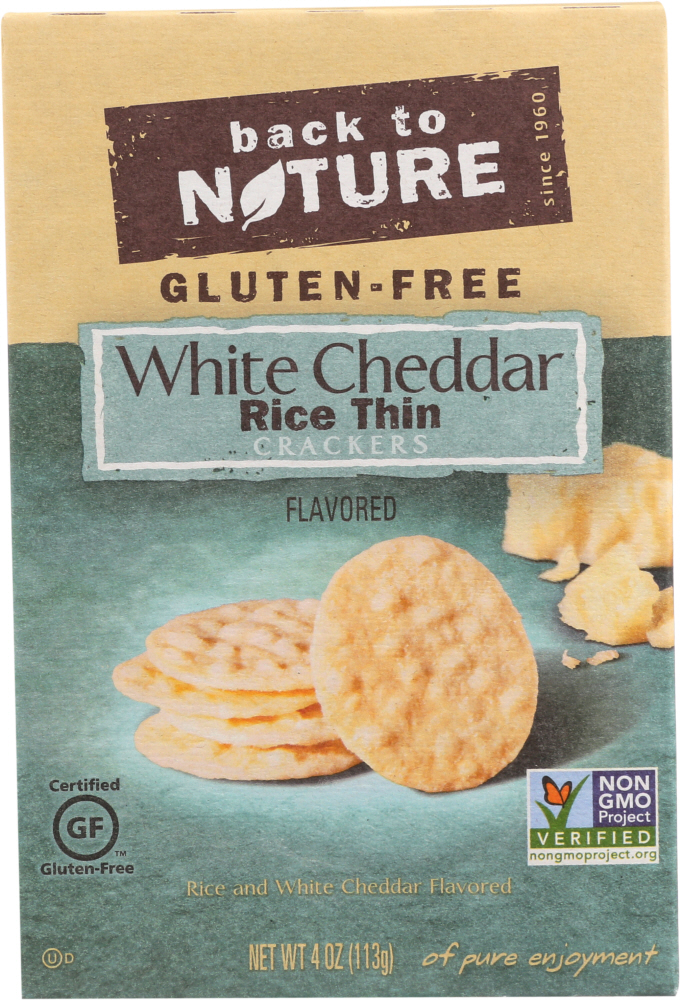 BACK TO NATURE: Gluten Free Rice Thins White Cheddar, 4 oz - 0819898010035