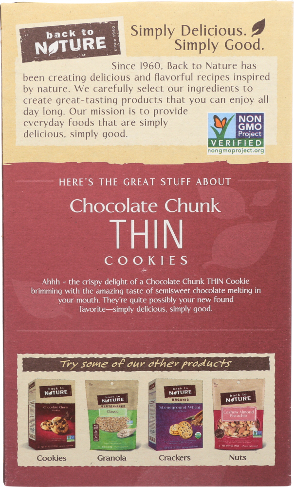 BACK TO NATURE: Chocolate Chunk Thin Cookies, 6 oz - 0819898011865