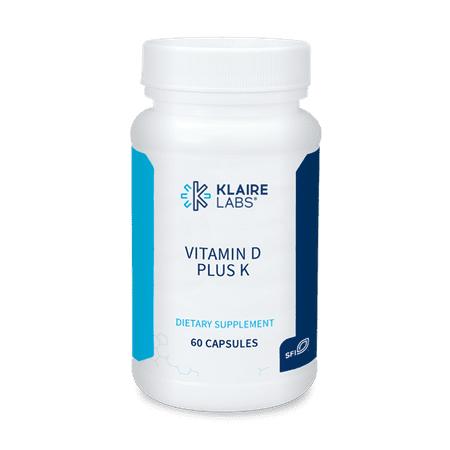 Klaire Labs Vitamin D Plus K - 5000 IU Vitamin D3 with Vitamin K2 MK-7 Bioavailable Formula for Bone Cardiovascular & Immune Support (60 Capsules) - 828054021464