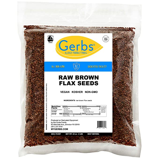  GERBS Raw Brown Flax Seeds 2 LBS. Premium Grade | Freshly Harvested & Packaged in Resealable Bulk Bag | Non-GMO, Keto & Paleo Cleared |High in omega-3 fatty acids & Fiber| Gluten Peanut Free  - 828678203062