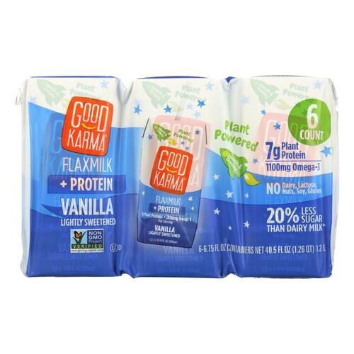 GOOD KARMA: Vanilla Lightly Sweetened Flaxmilk Protein 6 Pack, 40.5 fo - 0829462600180