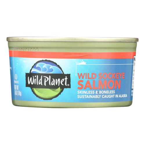  Wild Planet Wild Sockeye Salmon, Skinless & Boneless, Sustainably Caught, Non-GMO, Kosher 6 Ounce (Pack of 12)  - 829696000497