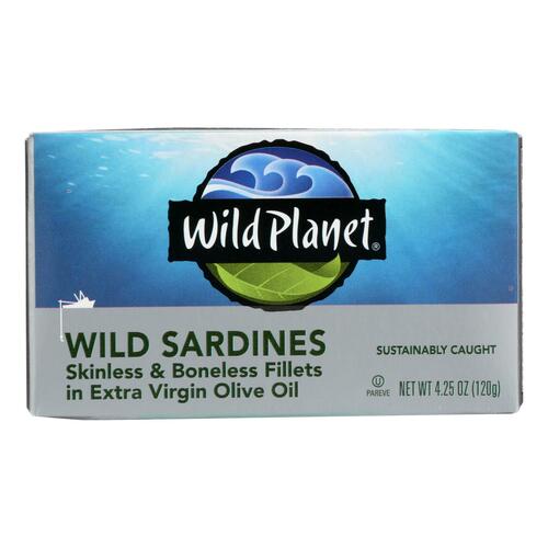 WILD PLANET: Sardines Boneless Skinless in Extra Virgin Olive Oil, 4.25 oz - 0829696001708