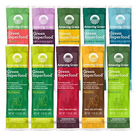 Amazing Grass Greens Blend Smoothie Mix Variety Pack (10 Single Serve packets): Greens Blend Powder with Spirulina, Chlorella, Beet Root Powder, Digestive Enzymes & Probiotics (B078H7KPG8) - 829835006793