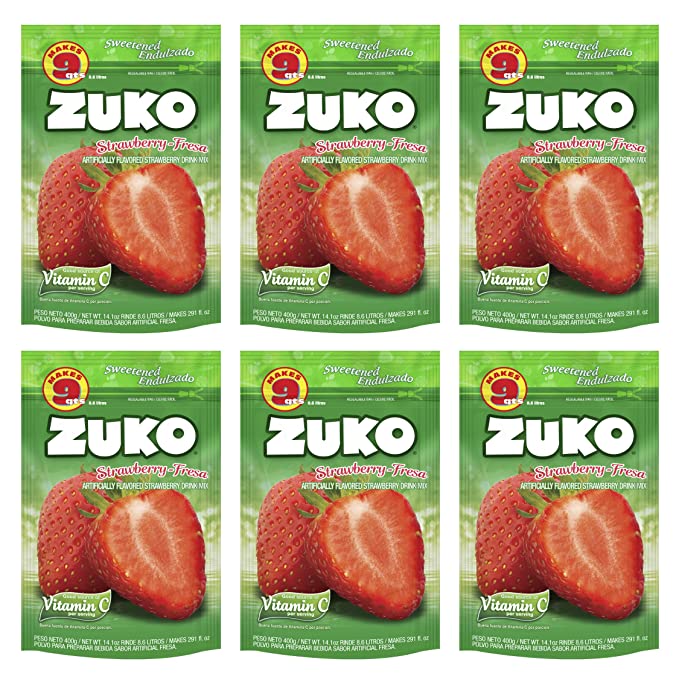  Zuko Strawberry Instant Powder Drink | Family Pack | No Sugar Needed | Vitamin C | 14.1 Ounce (Pack of 6)  - 830108001018