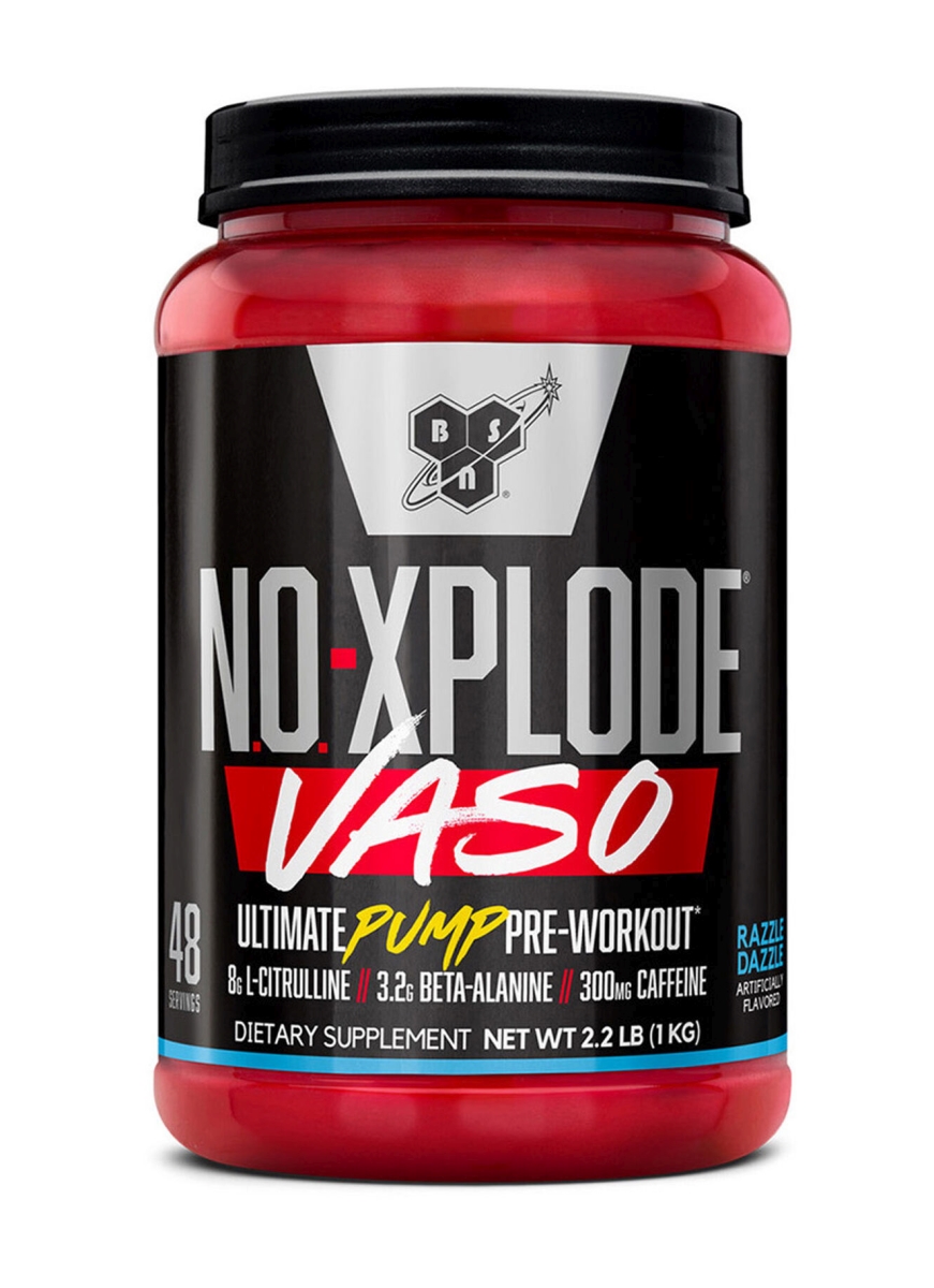 BSN N.O.-XPLODE Vaso Pre Workout Powder with 8g of L-Citrulline and 3.2g Beta-Alanine and Energy, Flavor: Razzle Dazzle, 48 Servings (B09M4XW8FZ) - 834266010950