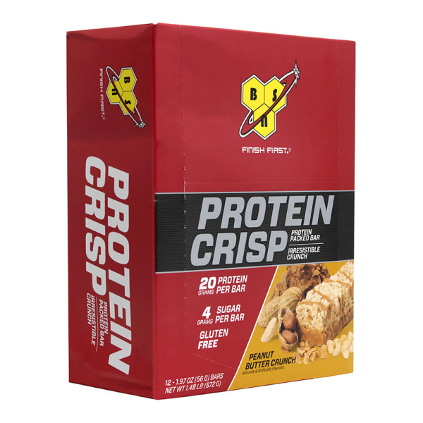 BSN Protein Bars - Protein Crisp Bar by Syntha-6, Whey Protein, 20g of Protein, Gluten Free, Low Sugar, Peanut Butter Crunch, 12 Count (B01MTIO0JG) - 834266906949