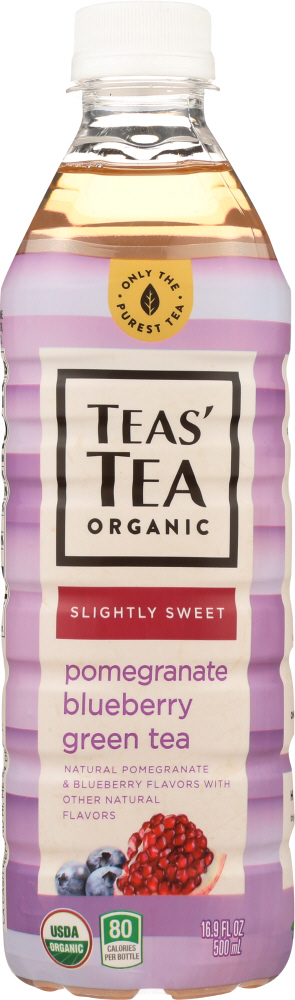 TEAS TEA: Tea Green Slightly Sweet Pomegranate Blueberry Organic, 16.9 oz - 0835143011329