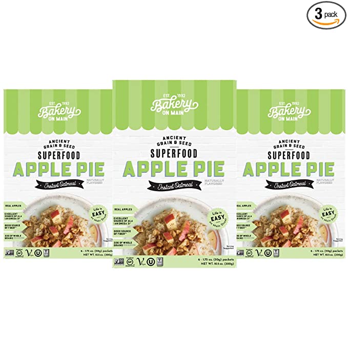  Bakery On Main, Gluten-Free Instant Oatmeal, Vegan & Non GMO - Apple Pie, 10.5oz (Pack of 3) - 835228007506