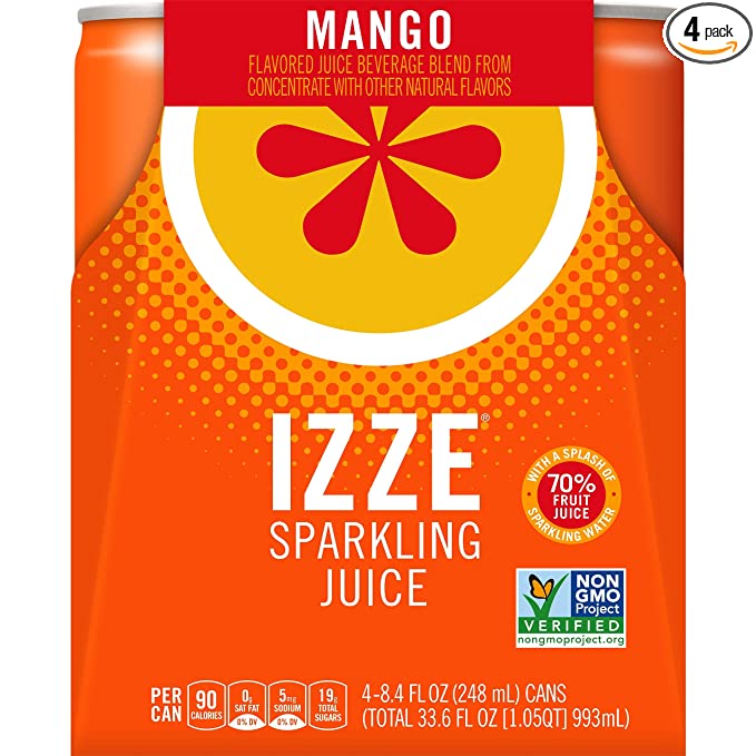  IZZE Sparkling Juice Beverage, Mango, 8.4oz Cans (4 Pack)  - 836093011247