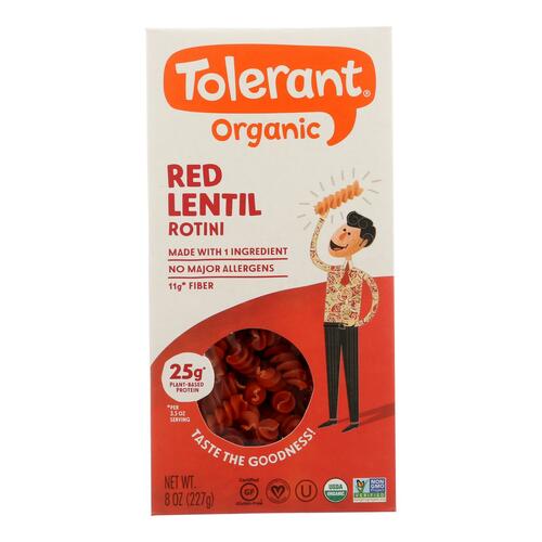 Tolerant Organic Pasta - Red Lentil Rotini - Case Of 6 - 8 Oz - 837186006294