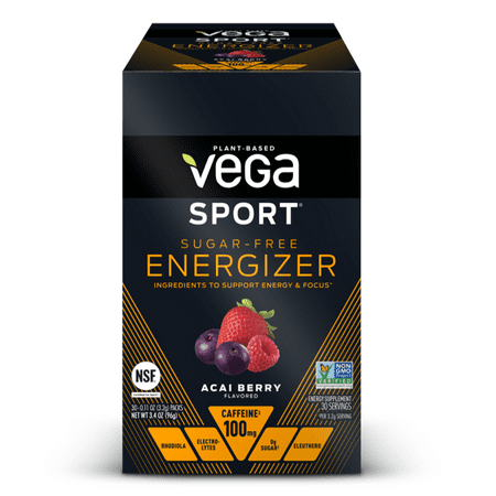 Vega Sport Pre Workout Energizer Powder, Sugar-Free Acai Berry, 0.11 Oz, 30 Ct - 838766007243