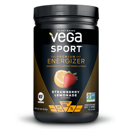 Vega Sport Energizer, Strawberry Lemonade, Pre Workout Powder for Women and Men, Supports Energy and Focus, Electrolytes, Vegan, Keto, Gluten Free, Dairy Free, Non GMO (25 Servings) (B07F6MH1V8) - 838766007403