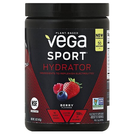 Vega Sport Hydrator, Electrolyte Powder, Berry, Post Workout Recovery Drink for Women and Men, Vitamin C, Vegan, Keto, Sugar Free, Dairy Free, Gluten Free, Non GMO (50 Servings) (B07F6MWDX1) - 838766007625