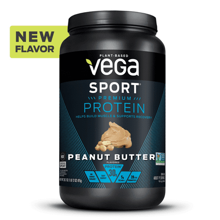 Vega Sport Premium Plant Protein Powder, Peanut Butter, 30g Protein, 1.8lb, 28.7oz - 838766008080