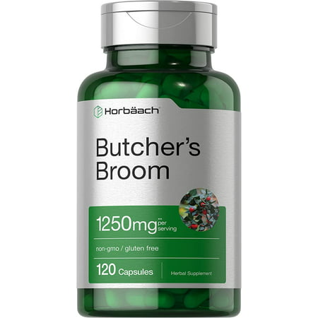 Butchers Broom Capsules 1250mg | 120 Count | Max Potency | Non-GMO Gluten Free | Traditional Herb Root Extract Supplement | By Horbaach - 840050600313