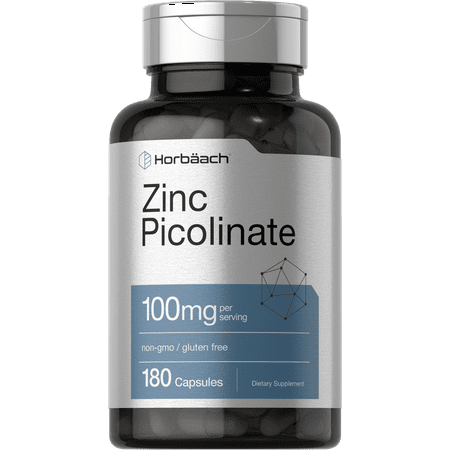 Horbaach Zinc Picolinate 100mg | 180 Capsules | High Potency | Non-GMO Gluten Free | Zinc Supplement - 840050600412