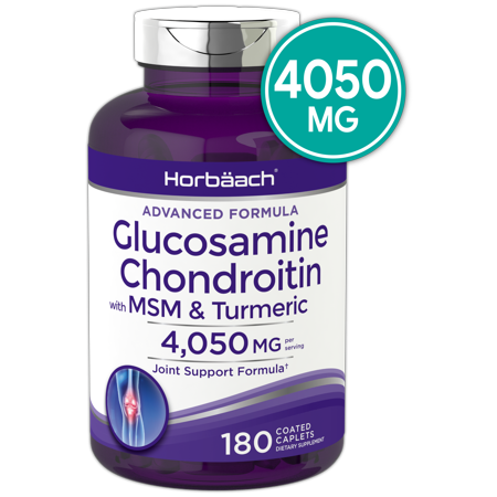 Glucosamine Chondroitin with Turmeric & MSM 4050 mg 180 Caplets Advanced Joint Support Supplement Non-GMO, Gluten Free By Horbaach - 840050600894