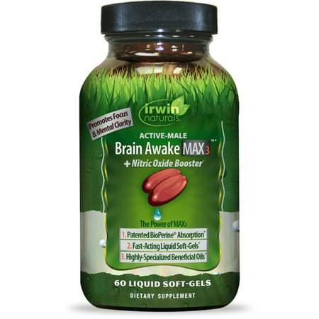 Irwin Naturals - Brain Awake Max3 + Nitric Oxide Booster - 60 Liquid Softgels - 840081402870