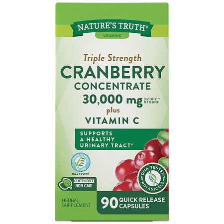 Cranberry (30 000 mg) + Vitamin C | 90 Capsules | Triple Strength Ultimate Potency | Non-GMO Gluten Free Cranberry Pills Supplement from Concentrate Extract | by Nature s Truth - 840093101082