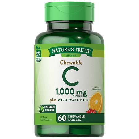 Nature s Truth Chewable C 1000 mg plus Wild Rose Hips Tablets Natural Orange Flavor - 60 ct - 840093101686