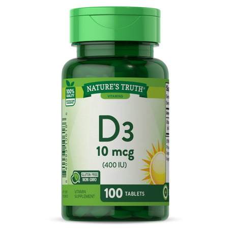 Vitamin D3 400 iu (10 mcg) | 100 Tablets | Vegetarian Non-GMO Gluten Free | By Nature s Truth - 840093106186