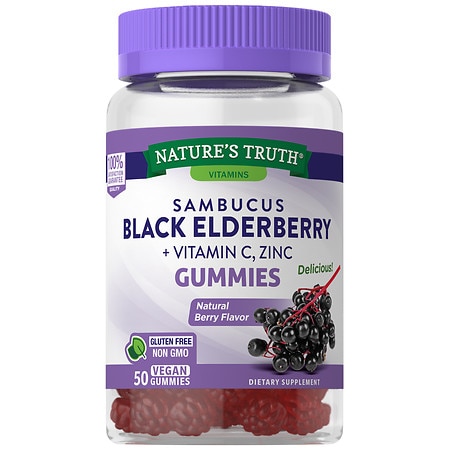 Sambucus Black Elderberry Gummies | 50 Count | With Vitamin C and Zinc | Natural Berry Flavor | Vegan Non-GMO Gluten Free | Extract Gummies for Adults | by Nature s Truth - 840093113733