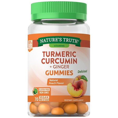 Vegan Turmeric Curcumin Gummies | 70 Count | Plus Ginger | Peach Flavor | Non-GMO & Gluten Free Supplement | By Natures Truth - 840093113764