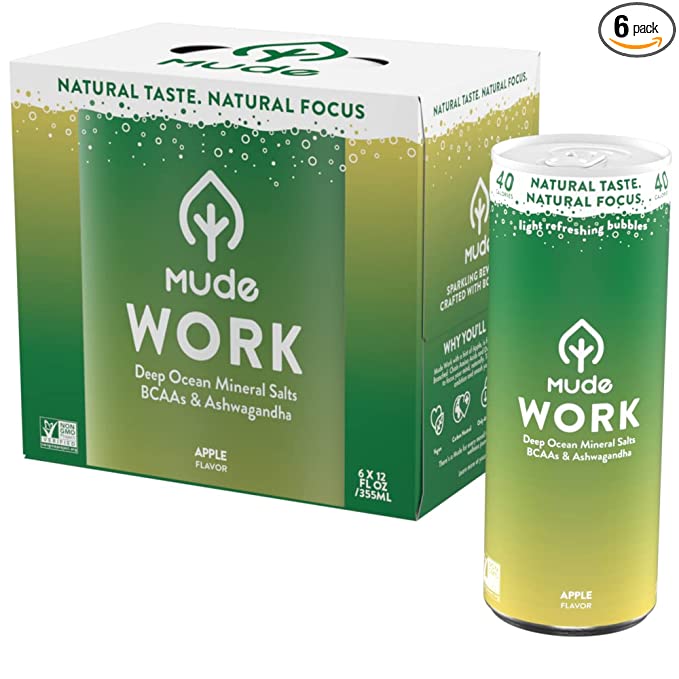  Mude Natural Sparkling Drinks | Crafted with Adaptogens and Botanicals to Refresh your Mood | Work, Play, Chill, Sleep | 40 Calories, Low Sugar, 100% Plant Based, Mude Work - 840202211350