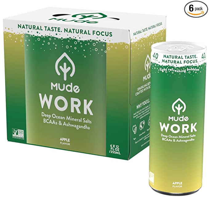 Mude Natural Sparkling Drinks | Crafted with Adaptogens and Botanicals to Refresh your Mood | Work, Play, Chill, Sleep | 40 Calories, Low Sugar, 100% Plant Based, Mude Work - 840202211350