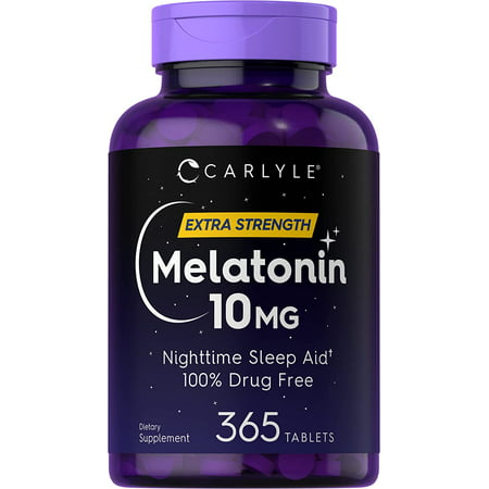 Carlyle Melatonin 10mg | 365 Tablets | Extra Strength Sleep Aid for Adults | Vegetarian Non-GMO Gluten Free Supplement - 840250400263