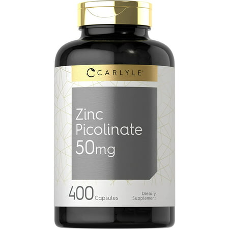 Zinc Picolinate 50mg | 400 Capsules | Value Size | Non-GMO and Gluten Free Supplement | by Carlyle - 840250400669