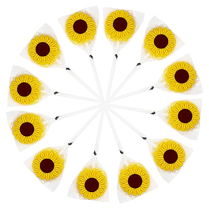  Sunflower Lollipops Suckers, Summer Birthday Party Candy Favors, Yellow Floral Decoration Lollipop, Set of 12 Individually Wrapped  - 840309600101