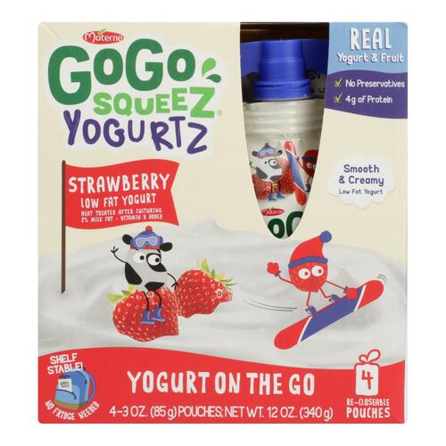 Gogo Squeez Low Fat Yogurt - Case Of 12 - 4/3 Oz - strawberry