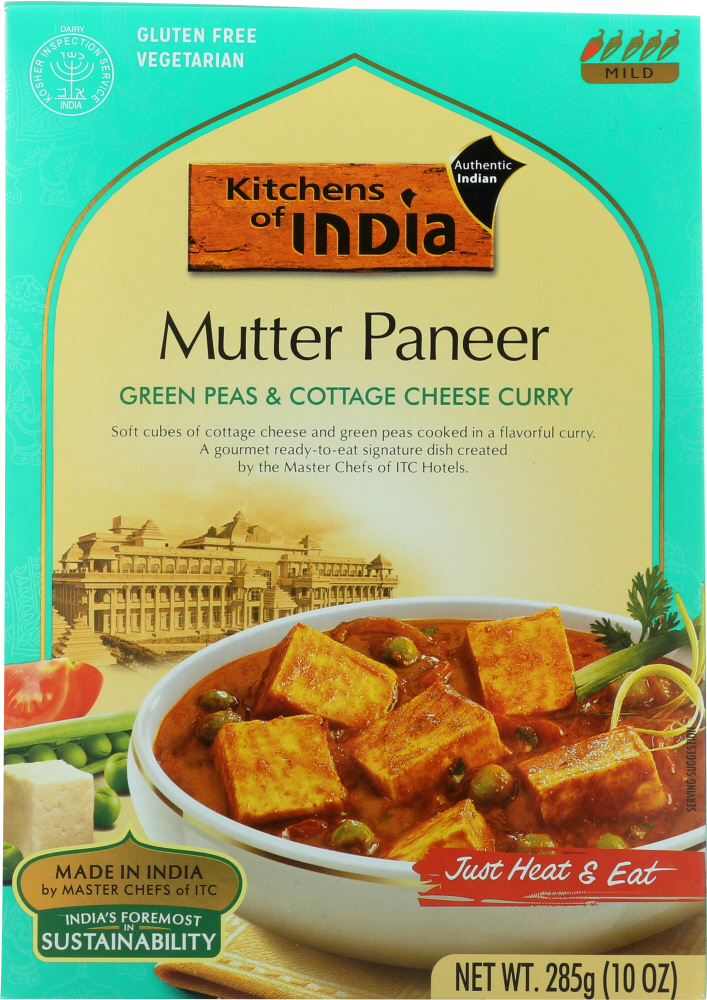 KITCHENS OF INDIA: Entre Read To Eat Mutter Paneer Green Peas, 10 oz - 0841905011018