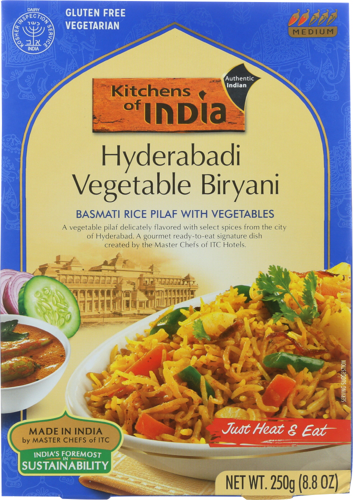 KITCHENS OF INDIA: Biryanis Hyderabadi Biryani Basmati Rice Pilaf With Vegetables, 8.8 oz - 0841905100118