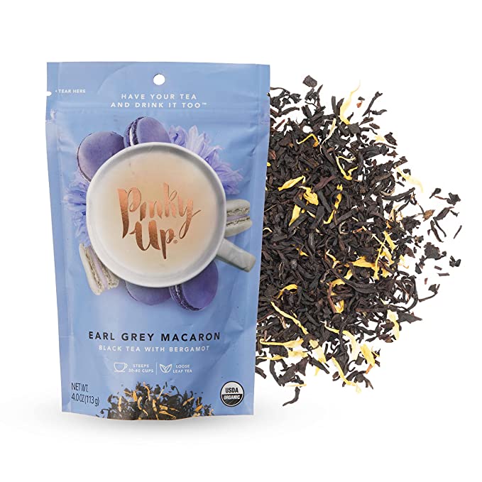  Pinky Up Earl Grey Macaron Loose Leaf Tea | Whole Leaf Organic Black Tea, 40-60mg Caffeine Per Serving, Naturally Calorie Free & Gluten Free | 4 Ounce Pouch, 35 Servings  - 842094183470