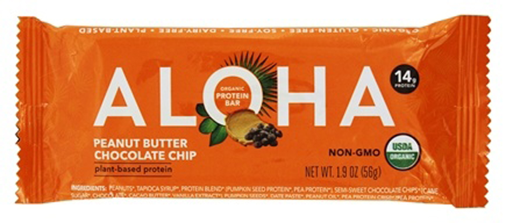 ALOHA Organic Plant-Based Protein Bar, Peanut Butter Chocolate Chip, 14g Protein, 12 Ct - 842096100833