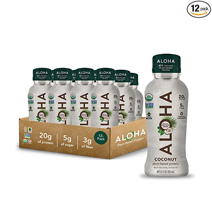  ALOHA Organic Plant Based Coconut Ready to Drink Protein Shake w/MCT Oil (12 ct, 12oz Bottle) 20g Protein, Meal Replacement, Low Sugar & Carb, Gluten-Free, Paleo, Non-GMO, No Soy, Stevia or Sugar Alcohol…  | Grocery Stores Near Me - 842096152368