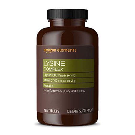 Amazon Elements Lysine Complex with Vitamin C, 1500 mg L-Lysine with 100 mg Vitamin C per Serving (3 Tablets), Supports Immune Health, Vegetarian, 195 Tablets (Packaging may vary) (B075DKYD8R) - 842379103926