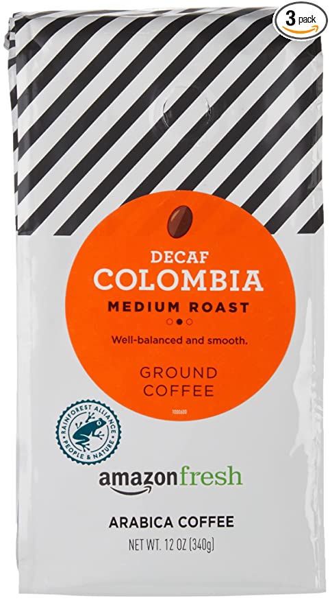 AmazonFresh Decaf Colombia Ground Coffee, Medium Roast, 12 Ounce (Pack of 3) - 195515006972